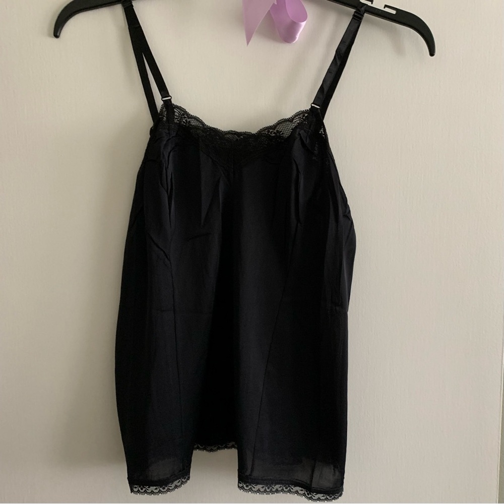 Slip Tank Top Cami ~Vintage ~ Lingerie ~ Black ~Size 34 ~Silky, Bit of Lace